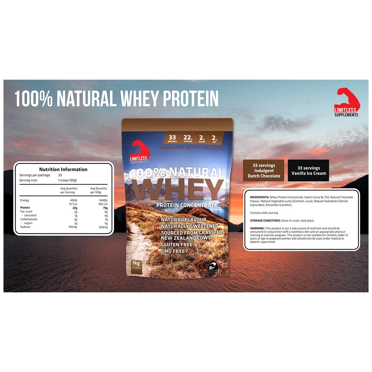 Limitless Inspire 100% Natural Whey Vanilla Ice Cream Flavoured Protein Blend 1 kg