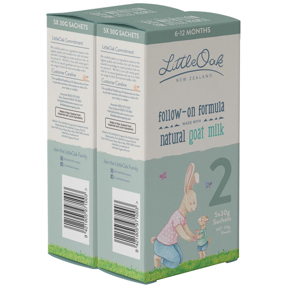 LittleOak Natural Goat Milk Follow-on Infant Formula 5 x 30g Sachets Twin Pack Stage 2 (6-12 Months)