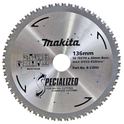 MAKITA 136mm 56T TCT Circular Saw Blade for Stainless Steel Cutting - SPECIALIZED B-23092