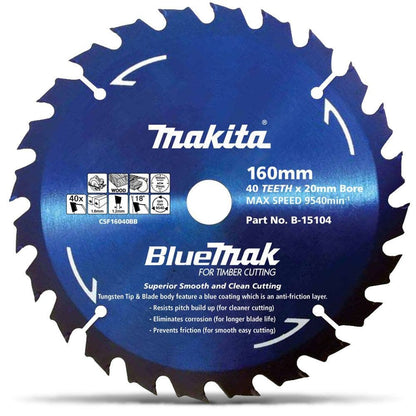MAKITA 160mm 40T TCT Circular Saw Blade for Wood Cutting - BLUEMAK