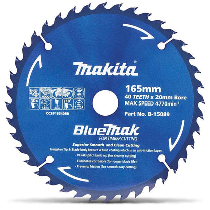MAKITA 165mm 40T TCT Circular Saw Blade for Wood Cutting - Cordless Saws - BLUEMAK