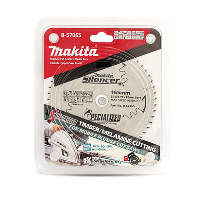 MAKITA 165mm 55T TCT Circular Saw Blade for Wood and Melamine Cutting - Plunge Saws - SPECIALIZED SILENCER