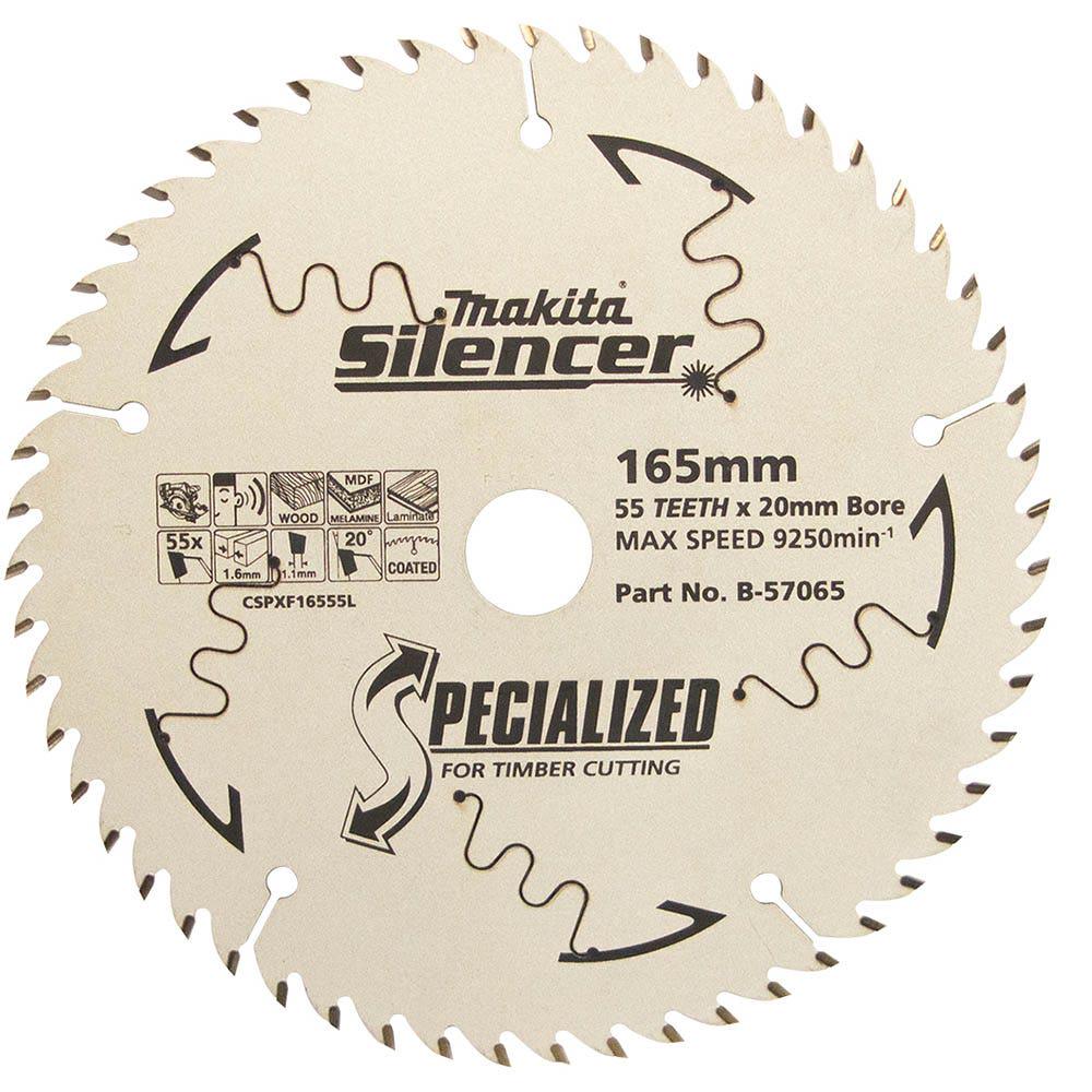 MAKITA 165mm 55T TCT Circular Saw Blade for Wood and Melamine Cutting - Plunge Saws - SPECIALIZED SILENCER