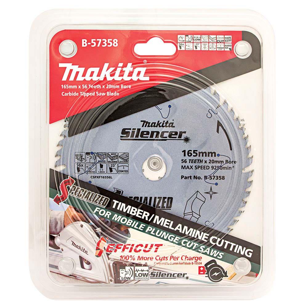 MAKITA 165mm 56T TCT Circular Saw Blade for Wood and Melamine Cutting - Plunge Saws - SPECIALIZED SILENCER