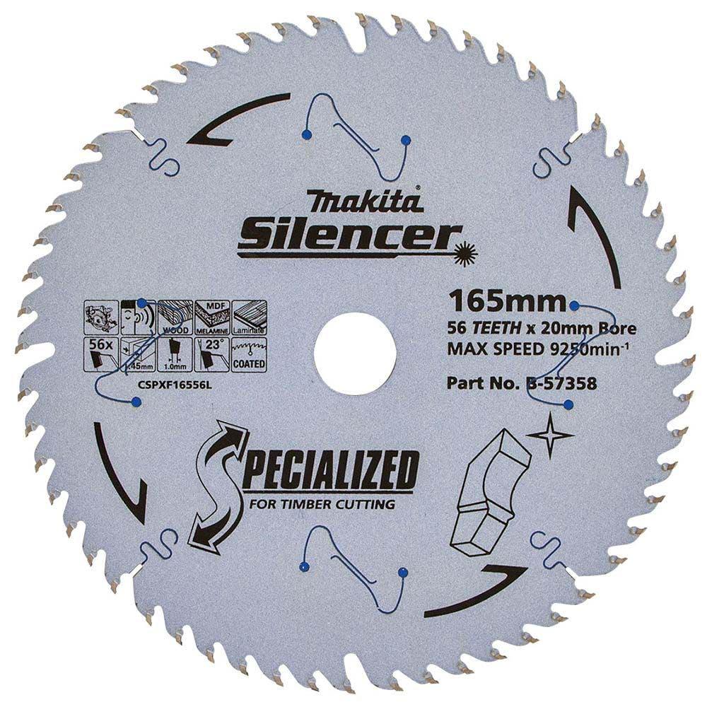 MAKITA 165mm 56T TCT Circular Saw Blade for Wood and Melamine Cutting - Plunge Saws - SPECIALIZED SILENCER