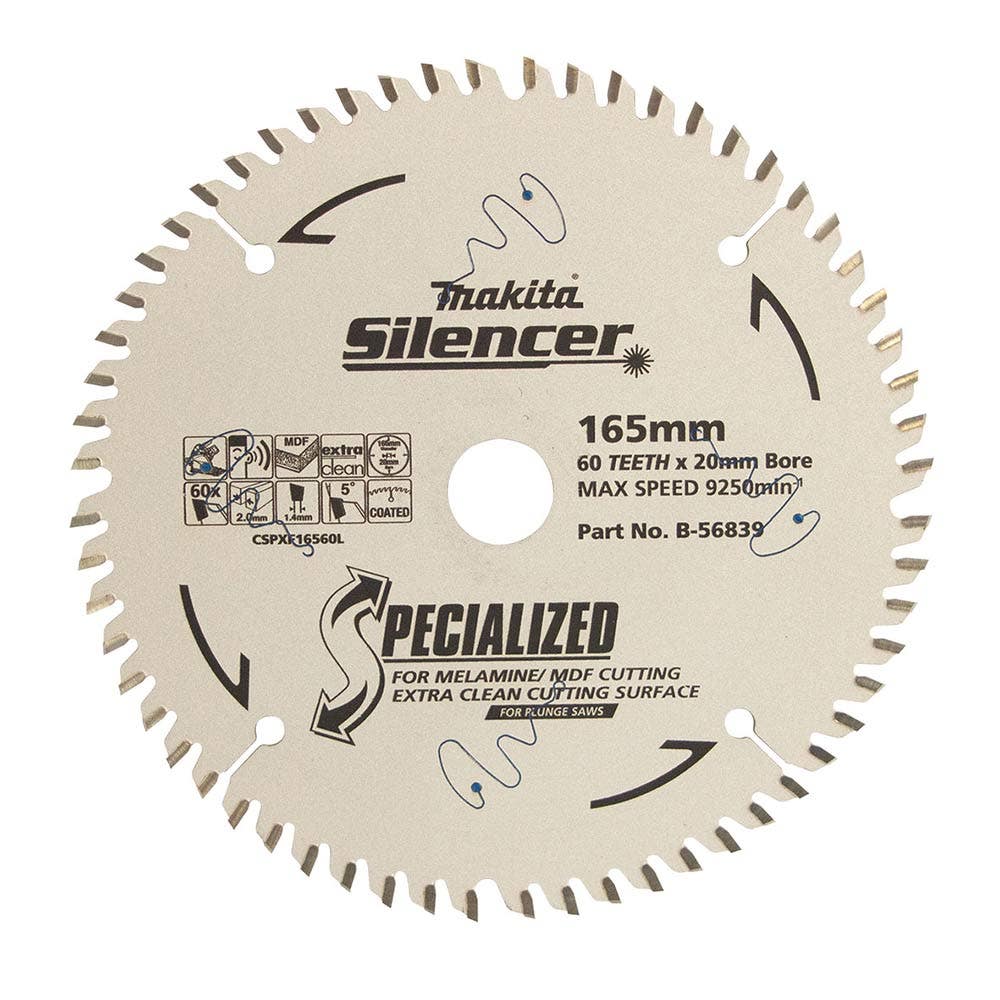 MAKITA 165mm x 20 x 60T 2mm Thin Kerf Plunge Saw TCT Saw Blade B-56839