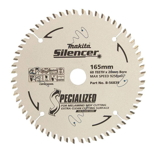 MAKITA 165mm x 20 x 60T 2mm Thin Kerf Plunge Saw TCT Saw Blade B-56839