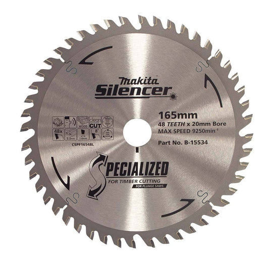 MAKITA 165mm x 20mm x 48T Plunge Saw TCT Saw Blade B-15534