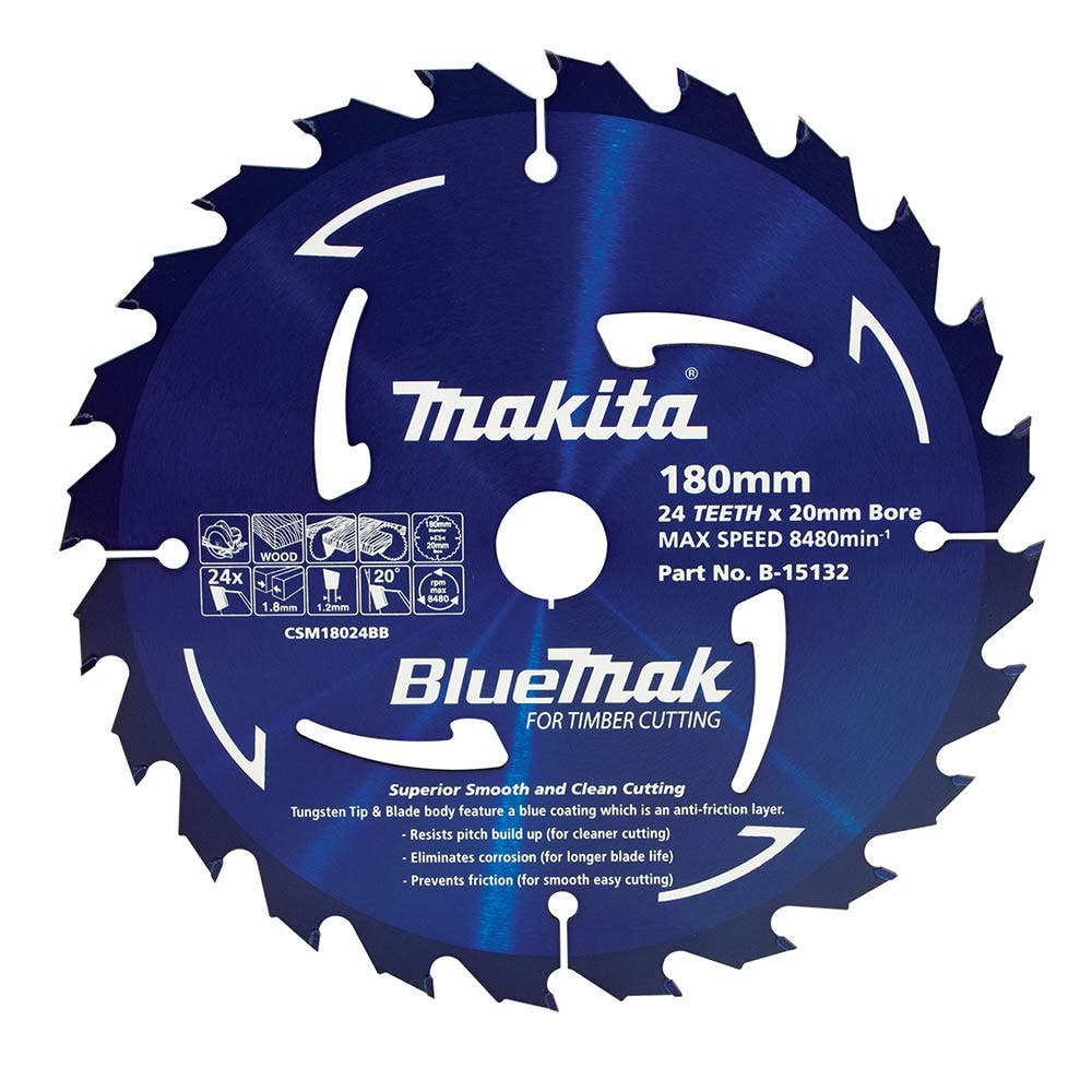 MAKITA 180mm x 20mm x 24T Bluemak TCT Saw Blade B-15132