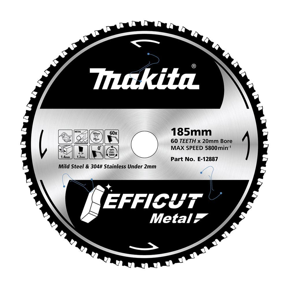MAKITA 185 x 20mm 60T TCT Circular Saw Blade for Metal Cutting - EFFICUT E-12887
