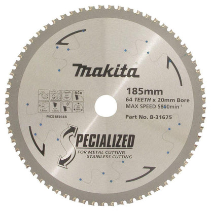MAKITA 185mm 64T TCT Circular Saw Blade for Stainless Steel Cutting - SPECIALIZED