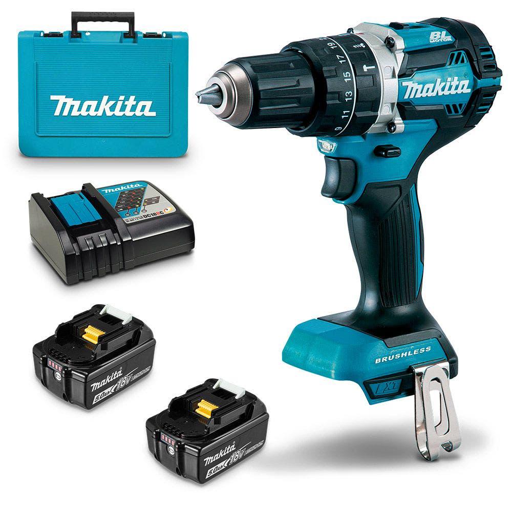 MAKITA 18V Brushless 2 x 5.0Ah 13mm Heavy Duty Hammer Driver Drill Kit DHP484RTE
