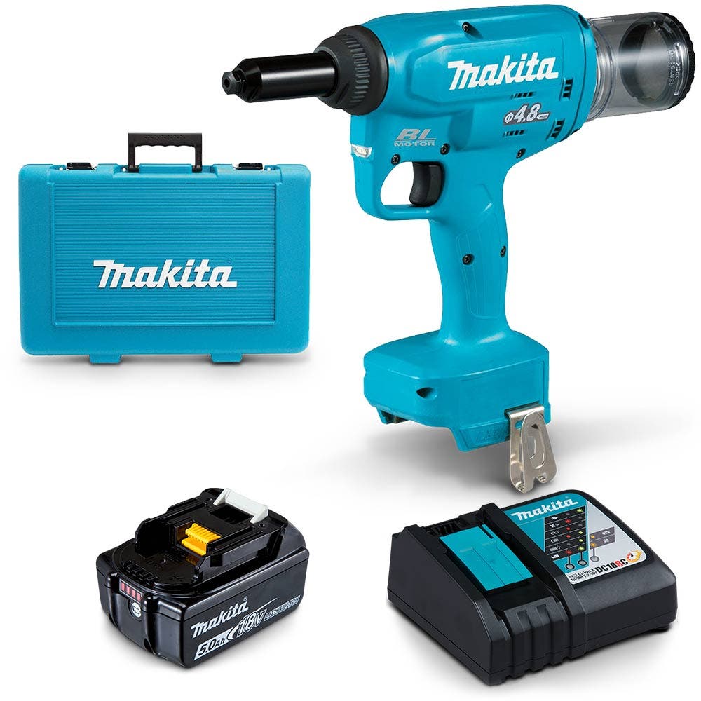 MAKITA 18V Brushless 4.8mm 1 x 5.0Ah Rivet Gun Kit DRV150RT