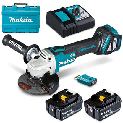 MAKITA 18V Brushless AWS 125mm Paddle Switch Angle Grinder Kit DGA518RTEU