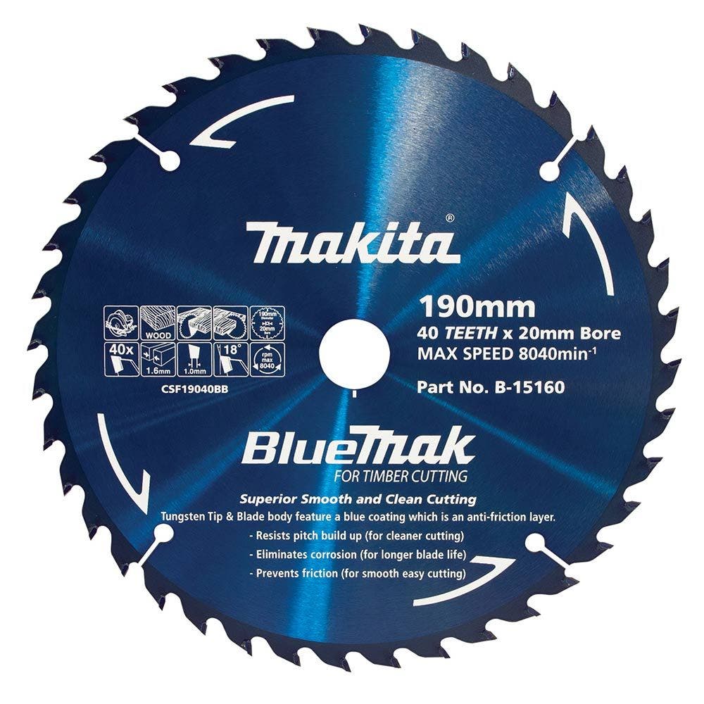 MAKITA 190mm 40T TCT Circular Saw Blade for Wood Cutting - BLUEMAK B-15160