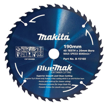 MAKITA 190mm 40T TCT Circular Saw Blade for Wood Cutting - BLUEMAK B-15160