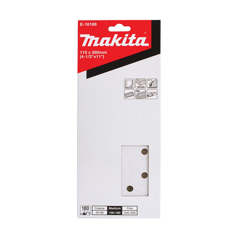MAKITA 1 2 Sheet 180 Grit Sand Paper White - 10 Piece E-18188