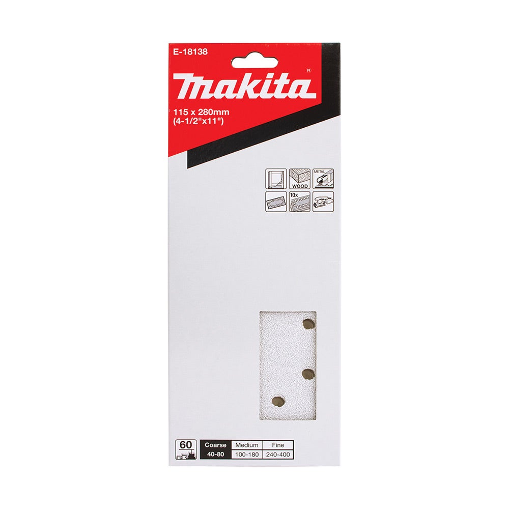 MAKITA 1 2 Sheet 60 Grit Sand Paper White - 10 Piece E-18138