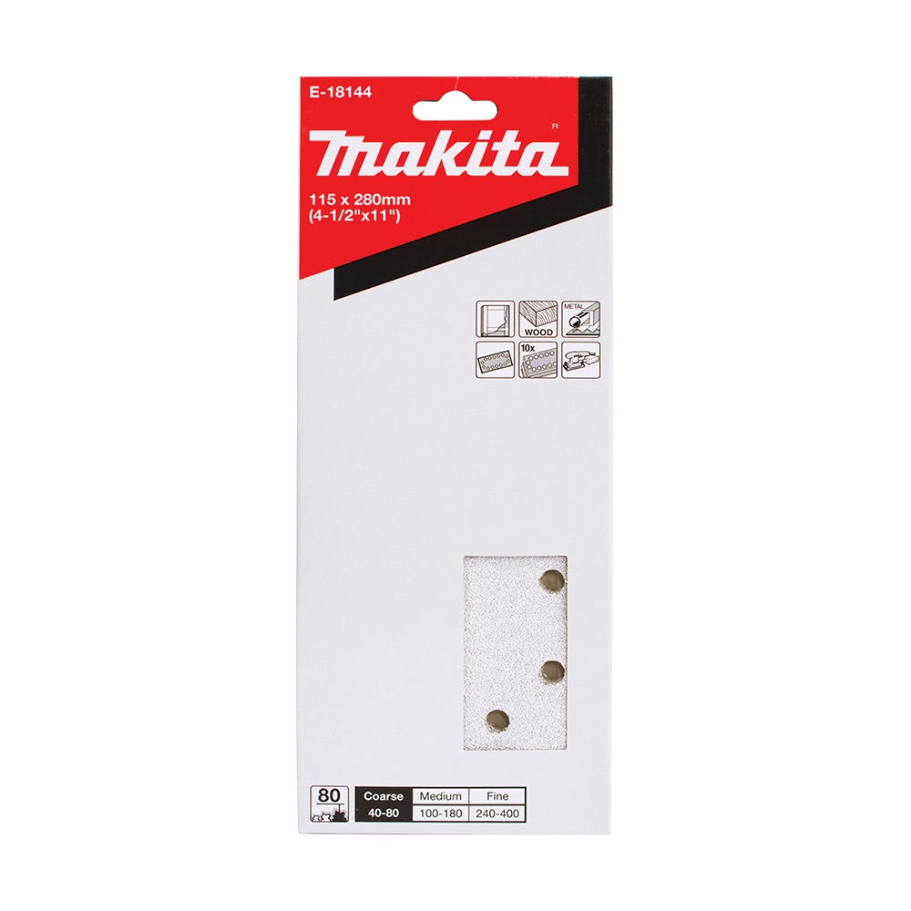 MAKITA 1 2 Sheet 80 Grit Sand Paper White - 10 Piece E-18144