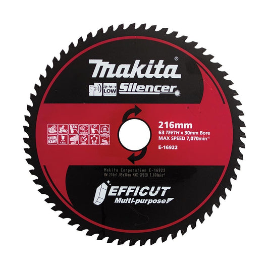 MAKITA 216mm 63T TCT Circular Saw Blade for Multi-Purpose Cutting - Multimaterial E-16922