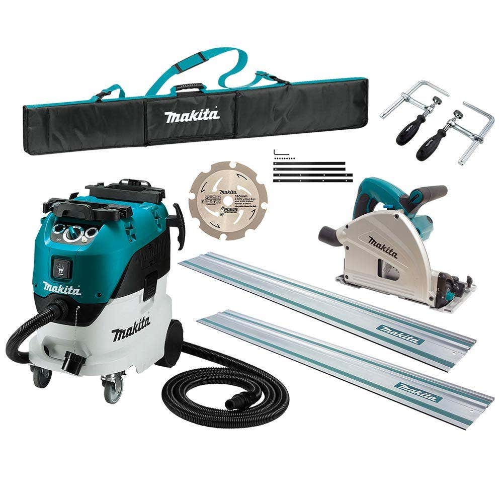 MAKITA 240V Plunge Cut Circular Saw and M-Class Industrial Dust Extraction Combo Kit SP6000JT2X-VC42MX2