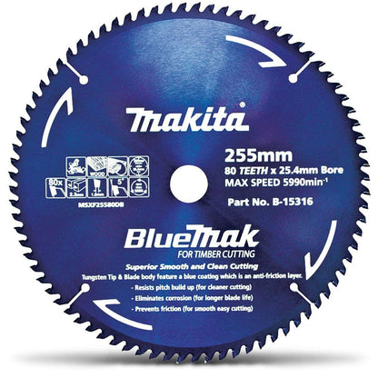 MAKITA 255mm 80T TCT Circular Saw Blade for Wood Cutting - Mitre Saws - BLUEMAK B15316