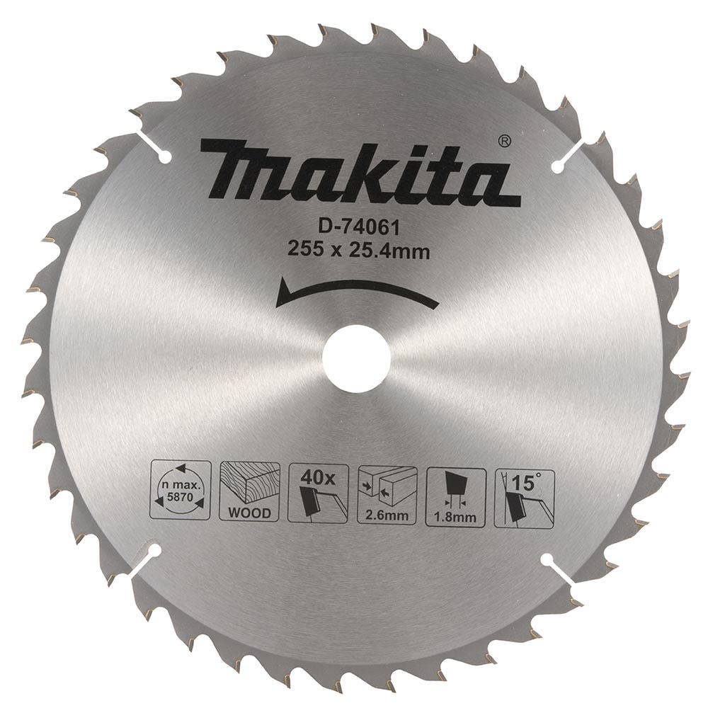 MAKITA 25.4 x 255mm 40T TCT Saw Blade Economy (Table Saw) for Wood Cutting D-74061