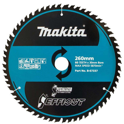 MAKITA 260mm 60T TCT Circular Saw Blade for Wood Cutting - Mitre Saws - EFFICUT