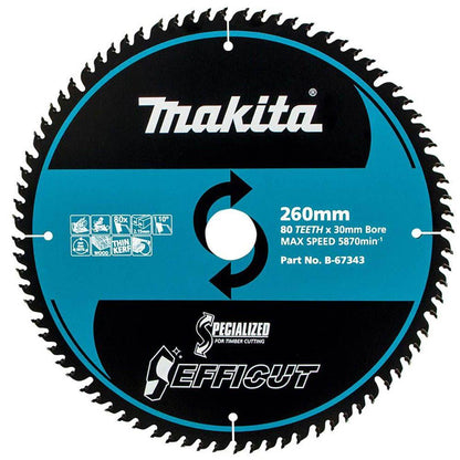 MAKITA 260mm 80T TCT Circular Saw Blade for Wood Cutting - Mitre Saws - EFFICUT