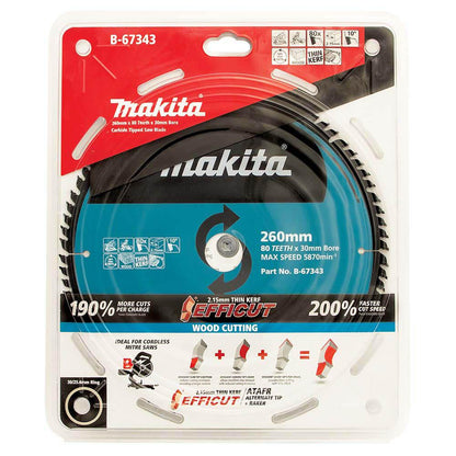 MAKITA 260mm 80T TCT Circular Saw Blade for Wood Cutting - Mitre Saws - EFFICUT