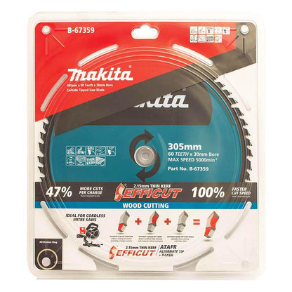 MAKITA 305mm 60T TCT Circular Saw Blade for Wood Cutting - Mitre Saws - EFFICUT
