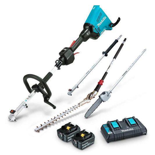 MAKITA 36V Brushless 2 x 5.0Ah Multi-Function Power Head, Pole Saw and Hedge Trimmer Kit DUX60PSHPT2-B