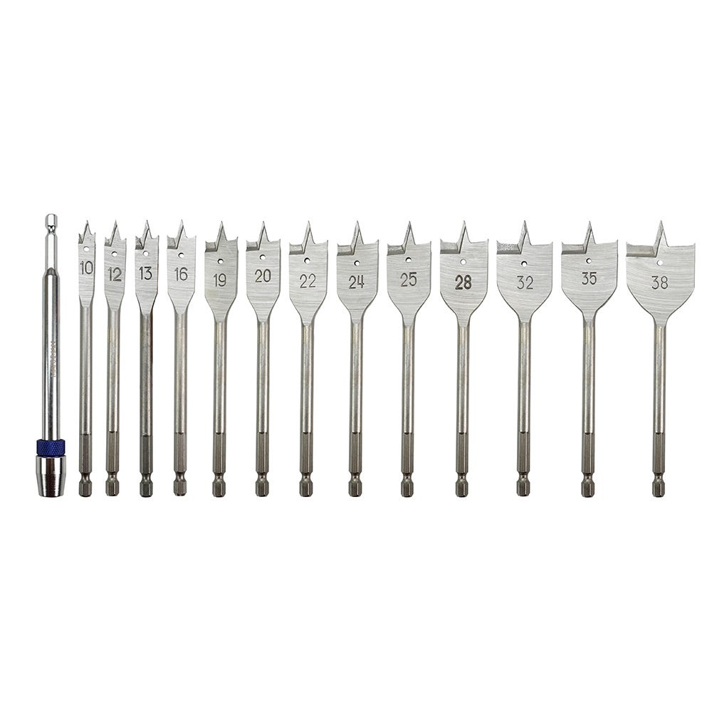 MARXMAN 10-38mm Spade Wood Drill Bit Set w Extension Bar - 13 Piece MSBS13PC