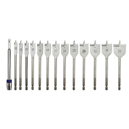 MARXMAN 10-38mm Spade Wood Drill Bit Set w Extension Bar - 13 Piece MSBS13PC