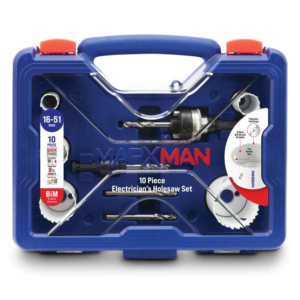 MARXMAN 16-51mm Bi-Metal Wood Electrician Holesaw Set - 10 Piece MHSBIM10PC