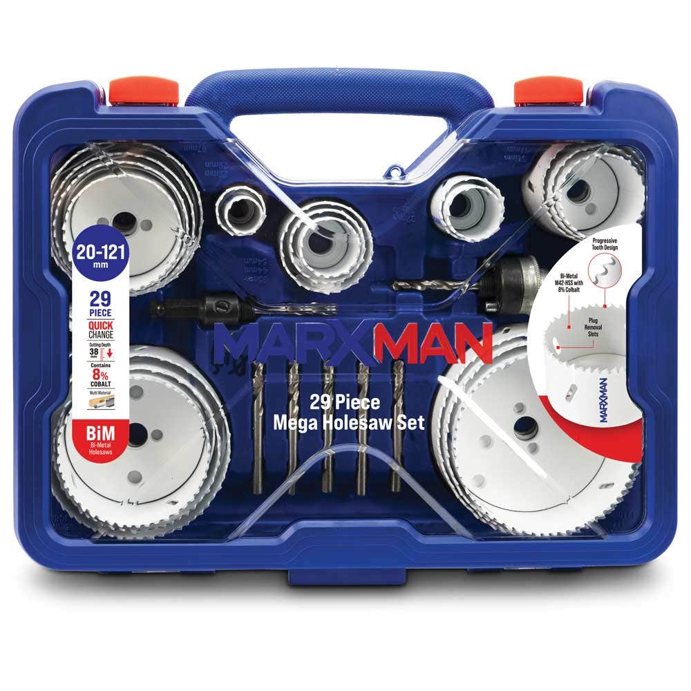 MARXMAN 20-121mm Bi-Metal Wood Mega Holesaw Set - 29 Piece MHSBIM29PC