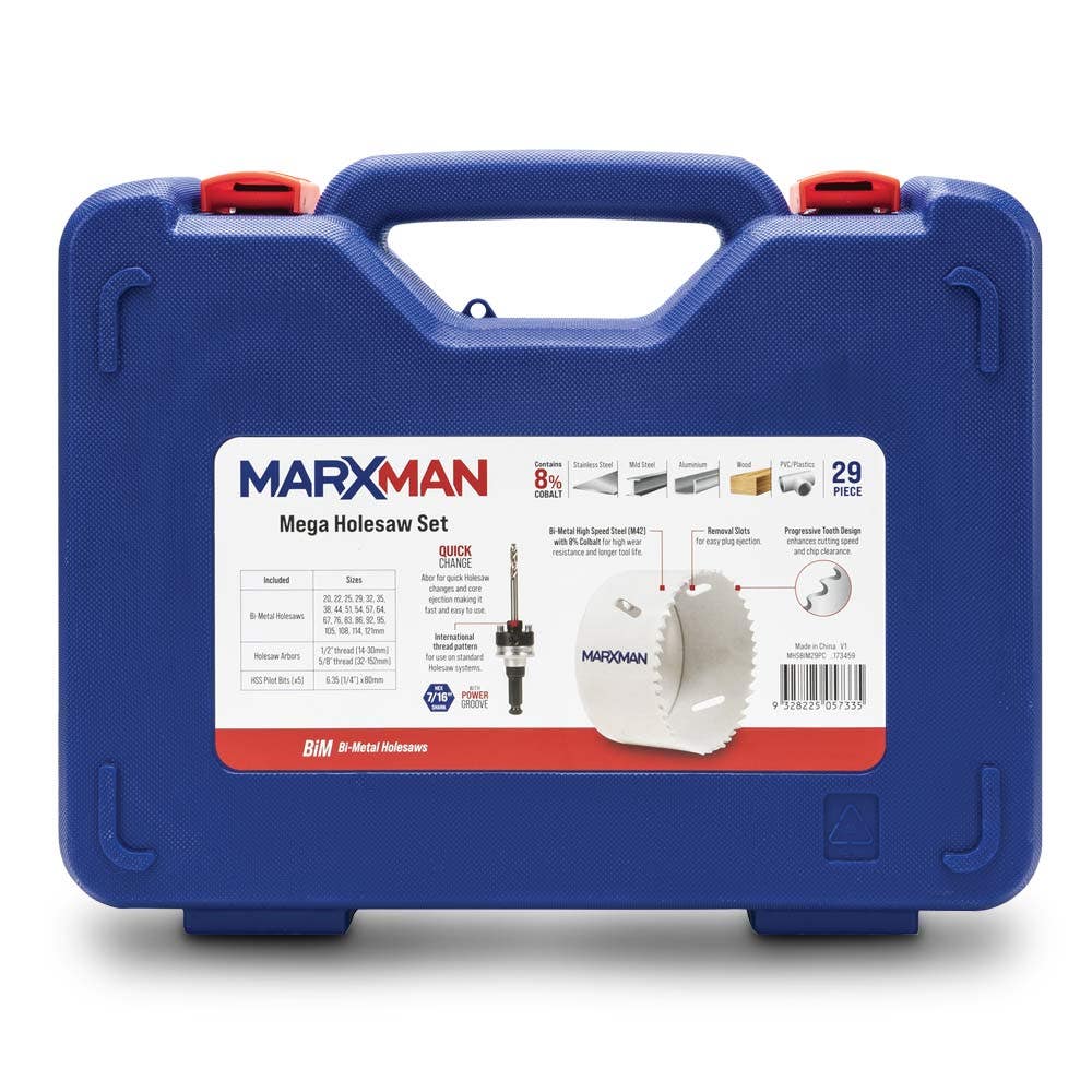 MARXMAN 20-121mm Bi-Metal Wood Mega Holesaw Set - 29 Piece MHSBIM29PC