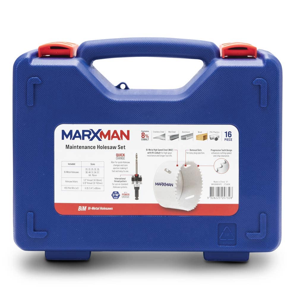 MARXMAN 20-76mm Bi-Metal Wood Maintenance Holesaw Set - 16 Piece MHSBIM16PC