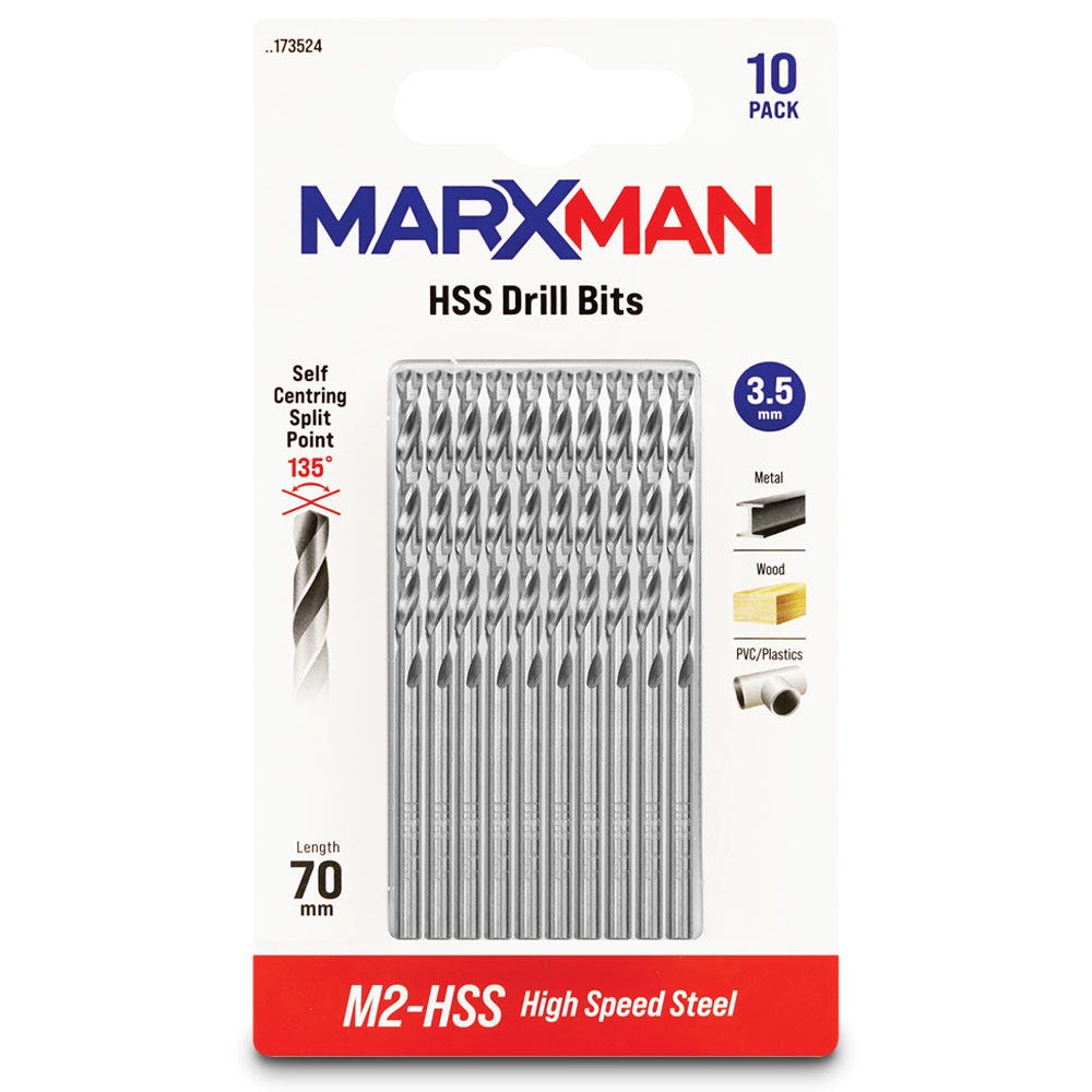 MARXMAN 3.5x70mm HSS Metal Jobber Drill Bit - 10 Piece MHSS35MM10PC