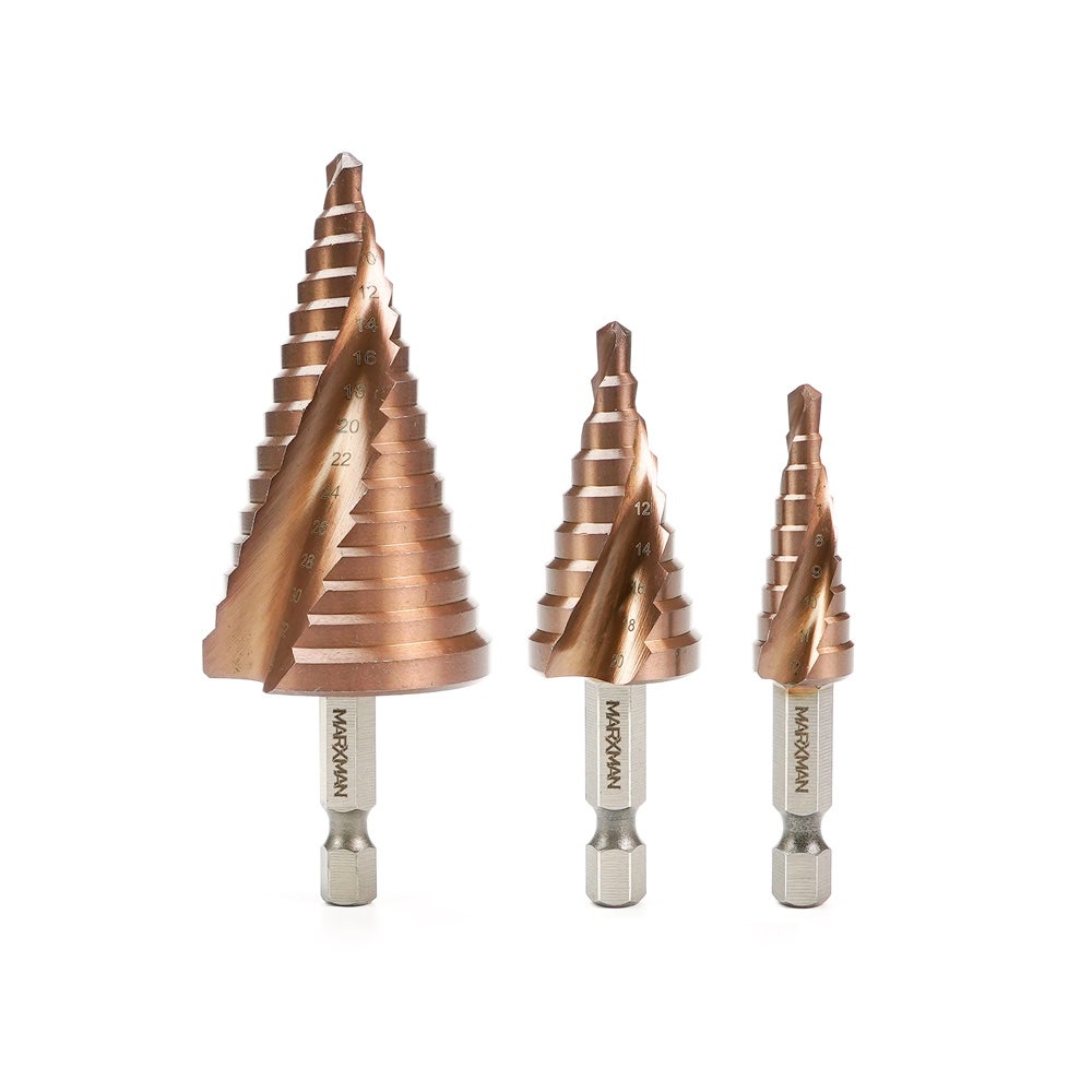 MARXMAN 4-12 4-20 6-35mm HSS COBALT Spiral Flute Step Drill Set - 3 Piece MSDSPCOSET3PC