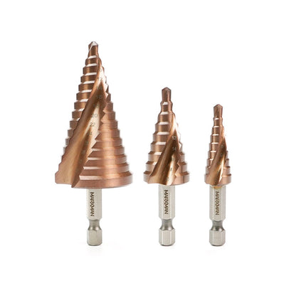 MARXMAN 4-12 4-20 6-35mm HSS COBALT Spiral Flute Step Drill Set - 3 Piece MSDSPCOSET3PC