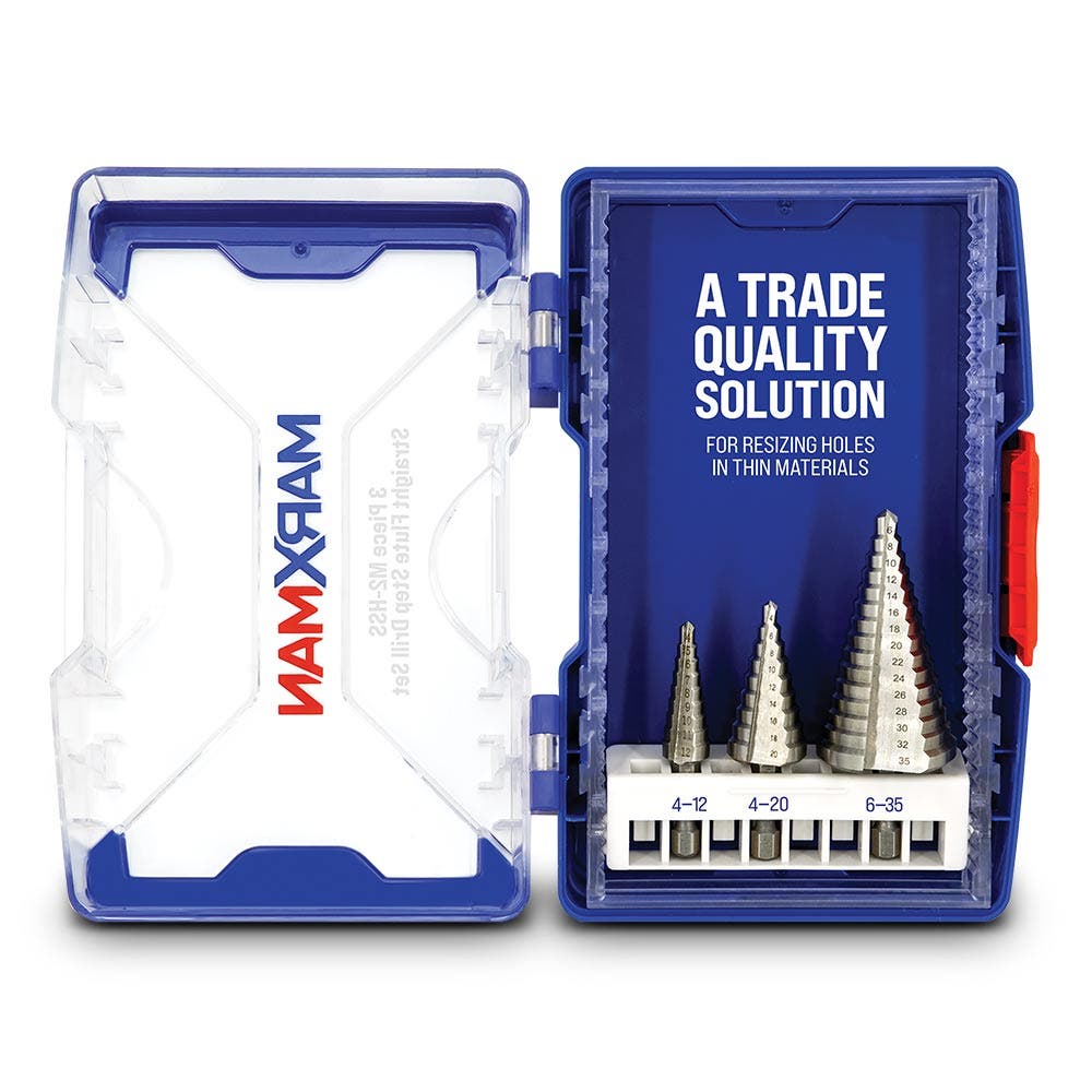 MARXMAN 4-12 4-20 6-35mm HSS Step Drill Bit Set - 3 Piece MSDSET3PC