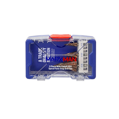MARXMAN 4-12 4-20 6-35mm HSS COBALT Spiral Flute Step Drill Set - 3 Piece MSDSPCOSET3PC