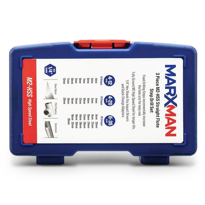 MARXMAN 4-12 4-20 6-35mm HSS Step Drill Bit Set - 3 Piece MSDSET3PC