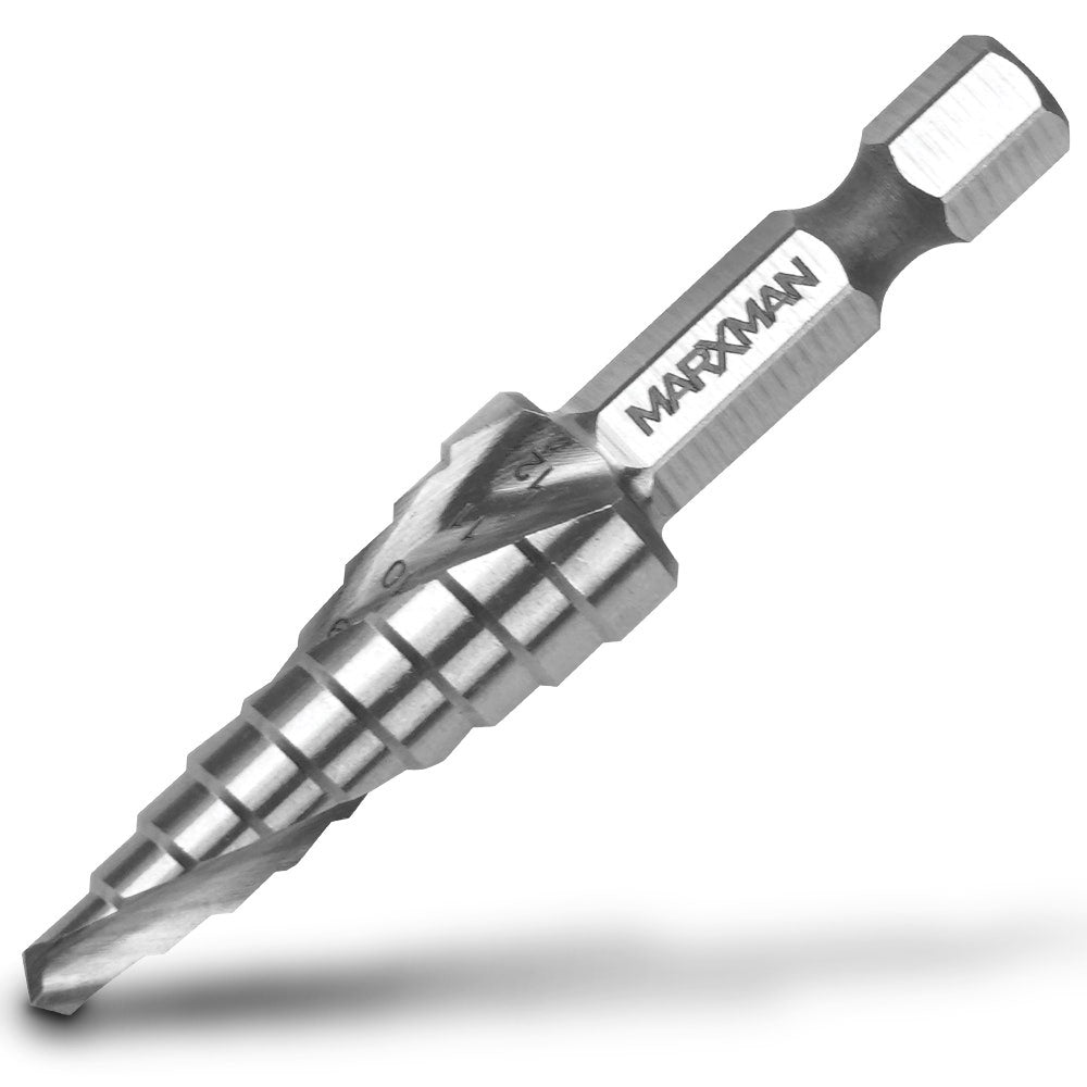 MARXMAN 4-12mm 1 4-Hex HSS Metal 9-Step Spiral Drill Bit MSDSP412HX