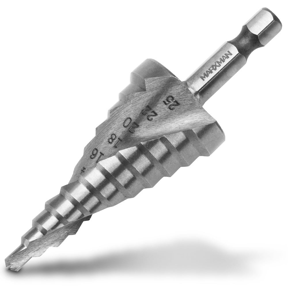 MARXMAN 4-25mm 1 4-Hex HSS Metal 11-Step Spiral Drill Bit MSDSP425HX