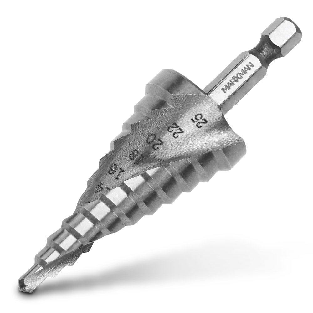 MARXMAN 4-25mm 1 4-Hex HSS Metal 11-Step Spiral Drill Bit MSDSP425HX