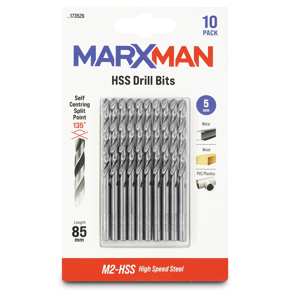 MARXMAN 5.0x85mm HSS Metal Jobber Drill Bit - 10 Piece MHSS5MM10PC
