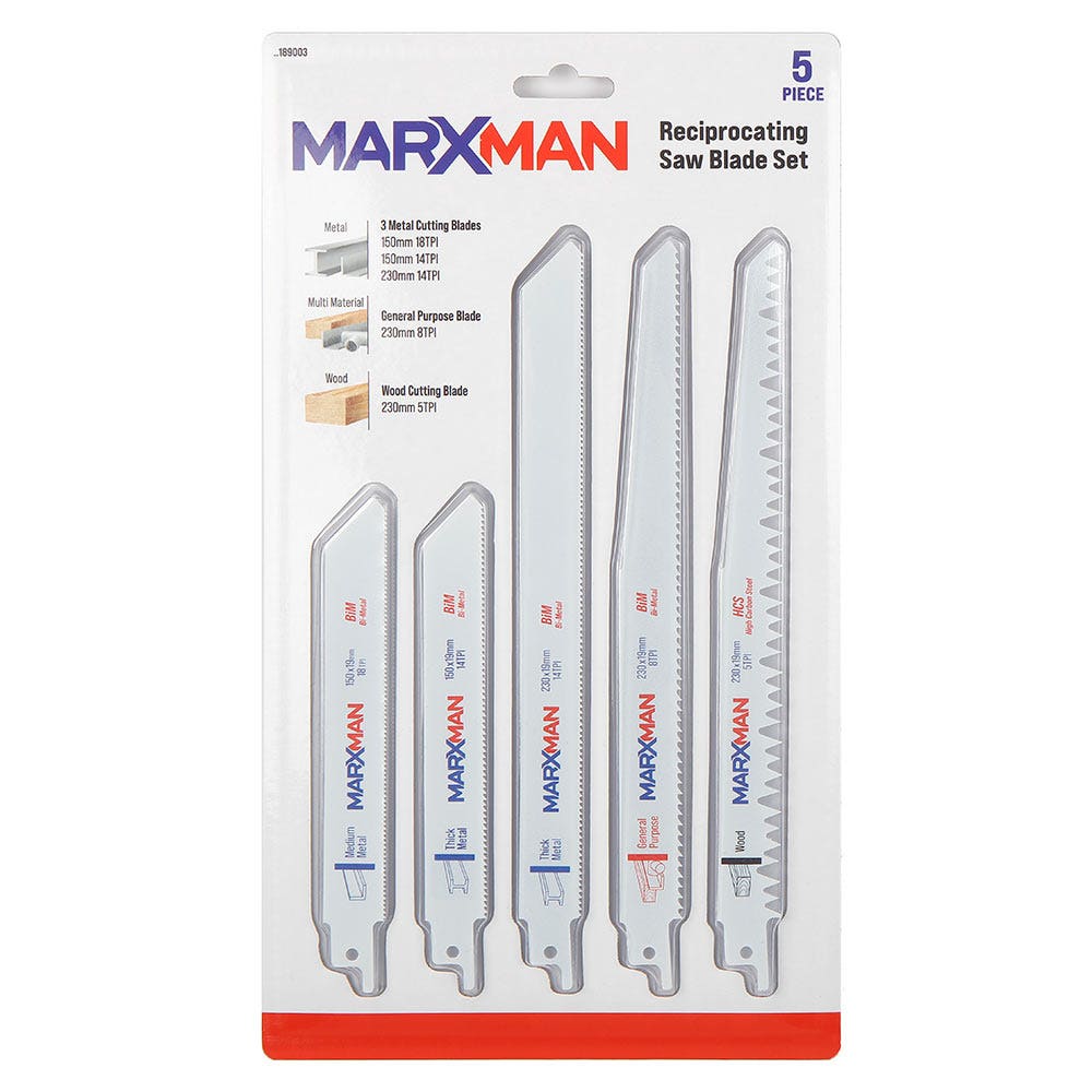 MARXMAN Reciprocating Saw Blade Set For Wood and Metal Cutting 5 Piece MRSBS5PC