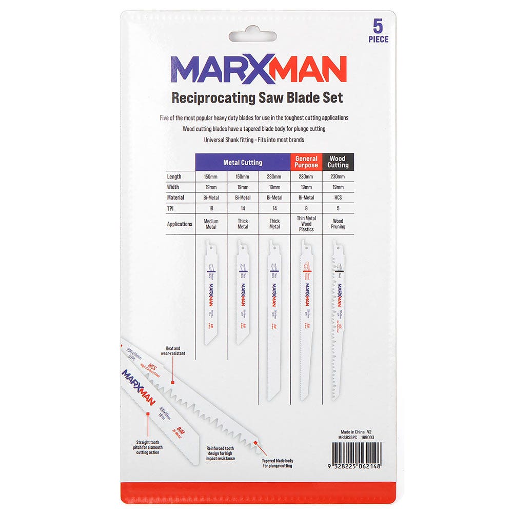 MARXMAN Reciprocating Saw Blade Set For Wood and Metal Cutting 5 Piece MRSBS5PC